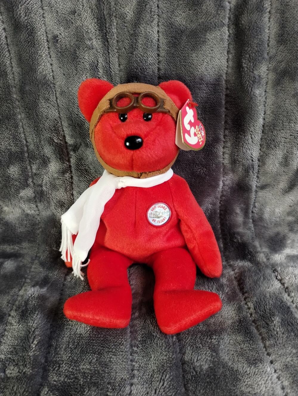 Ty Beanie Baby Bearon Red Pilot Bear Plush Stuffed Animal 8.5" Tags